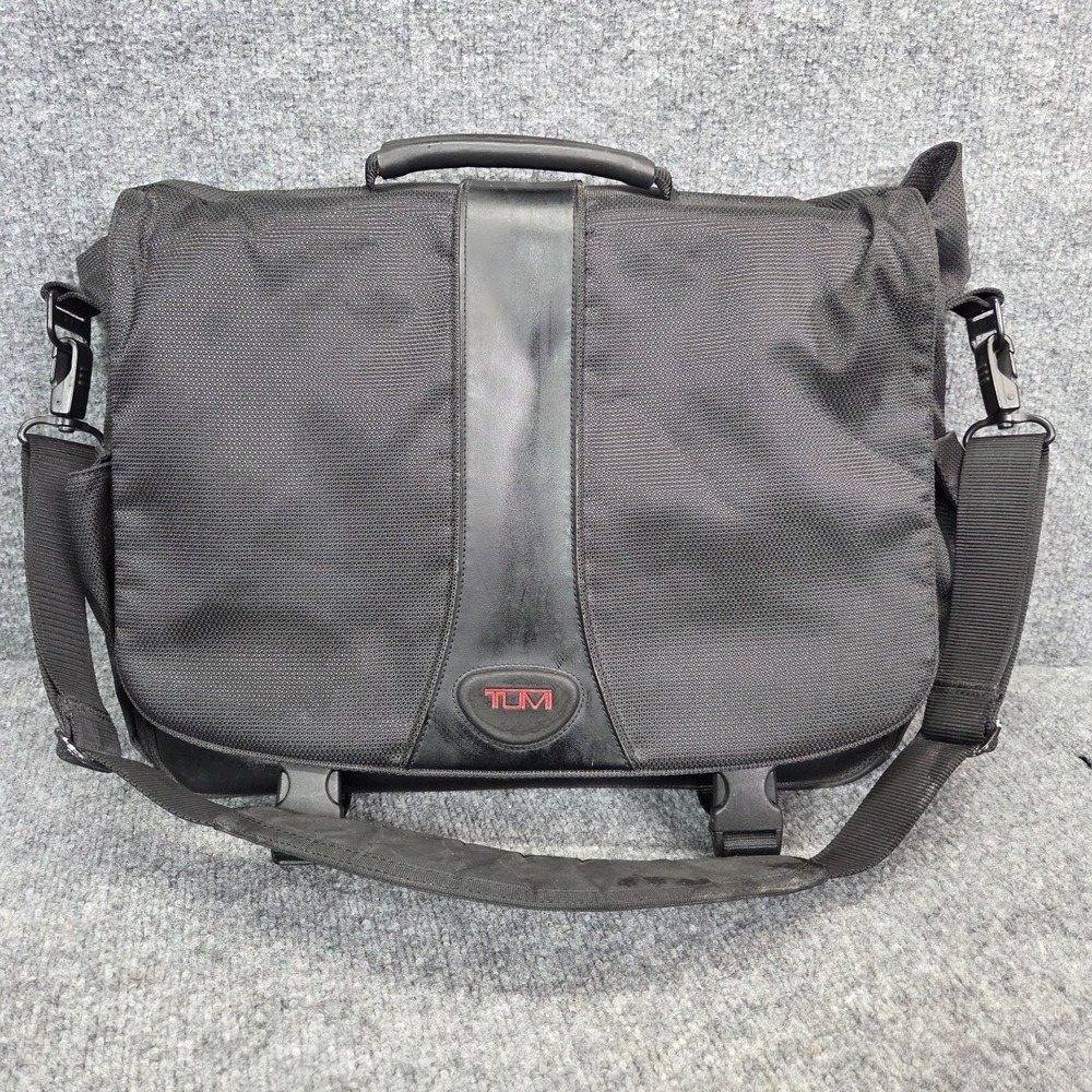 TUMI 506C COMPUTER MESSENGER BAG Leather & Ballistic Nylon Briefcase Laptop READ